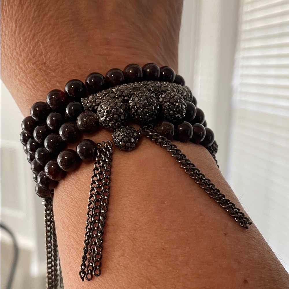 Dark Purple Beaded Bracelet with Marcasite Accents
